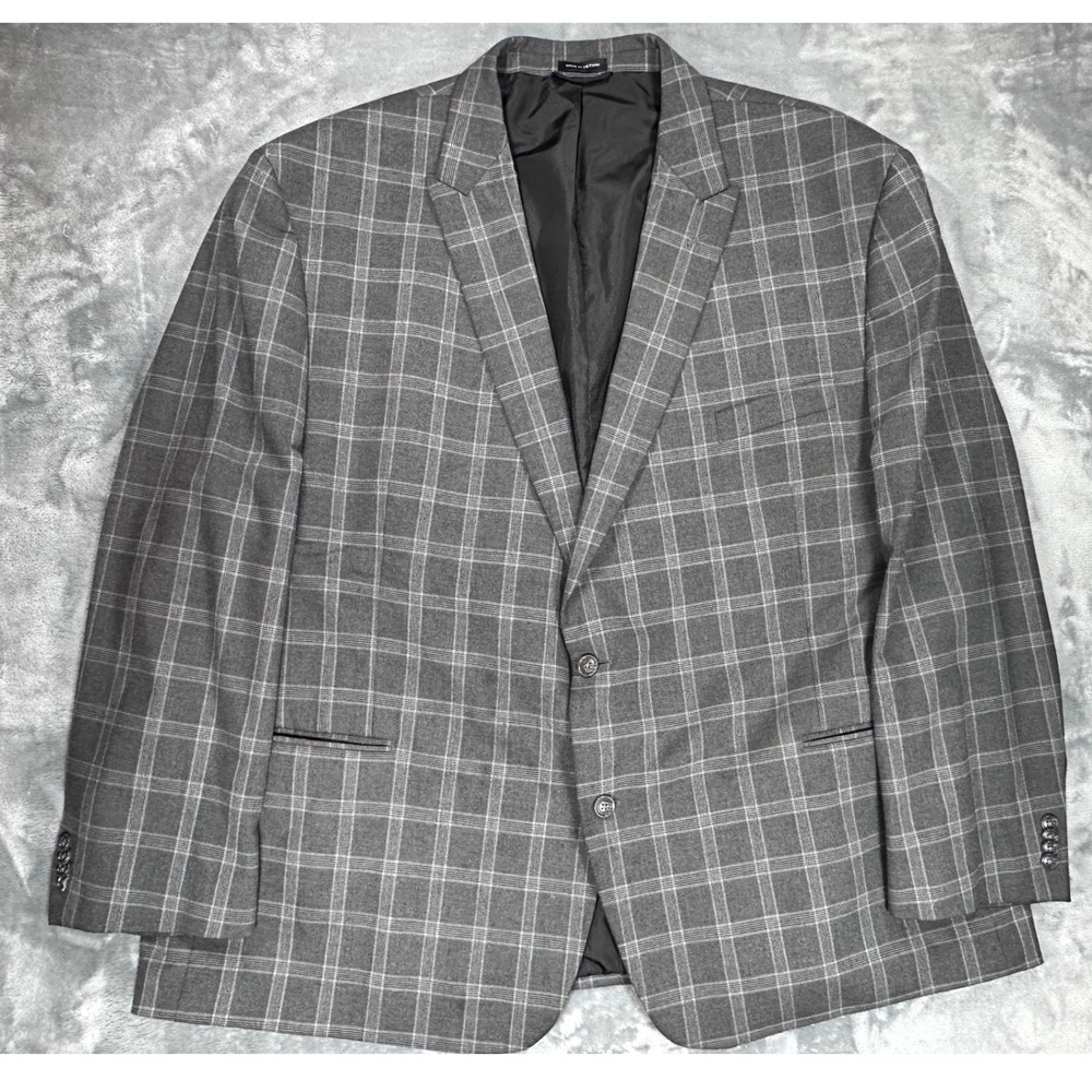 Sean‎ John Mens Gray Plaid Two Button Blazer Sport Coat Jacket 52 Chest